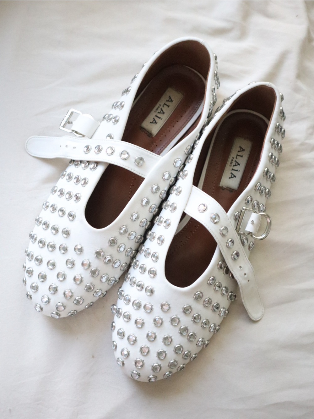 ALAIA Azzedine White Studded Mary Jane Flats - Picture 2 of 4